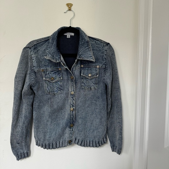 Vintage Paris Blues Denim Jacket with Knit Sweater Arms & Back - Picture 5 of 6